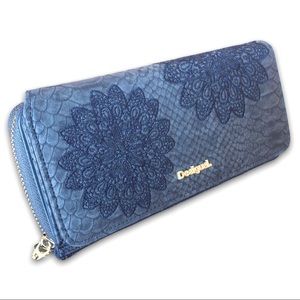 Desigual New Faux Leather Blue Gold Wallet Snap Closure Women’s Crocodile